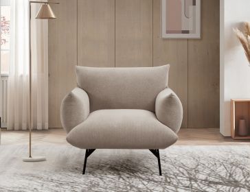 Oversized Living Room Accent Armchair Upholstered-Single Sofa Chair, Mid-Century Modern Comfy Fabric Armchair with Metal Leg for Bedroom Living Room A