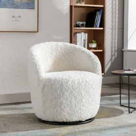 A&A Furniture,Artificial Rabbit Hair Fabric Swivel Accent Armchair Barrel Chair With Black Powder Coating Metal Ring,360° swivel feature make this mod