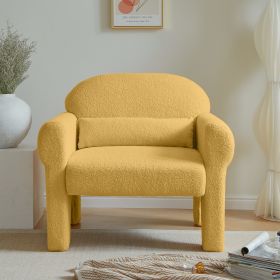 modern boucle accent chair with lumbar pillow for living room (Color: Yellow)