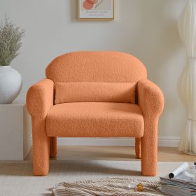 modern boucle accent chair with lumbar pillow for living room (Color: Orange)