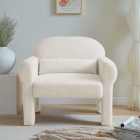 modern boucle accent chair with lumbar pillow for living room (Color: Beige)