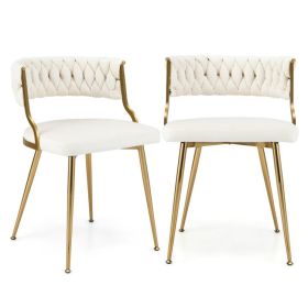 Upholstered Dining Chairs with Golden Metal Legs for Living Room (Color: White)